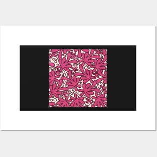 Modern abstract Matisse inspired design in beautiful dusky pink and burgundy on a off white background Posters and Art